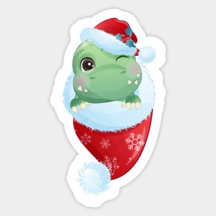 Cute Christmas Dinosaur With Santa Hat In Christmas Stocking Sticker